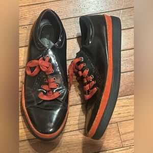 Bugatchi Glossy burgundy/brown Sneakers with Red  sole size 10